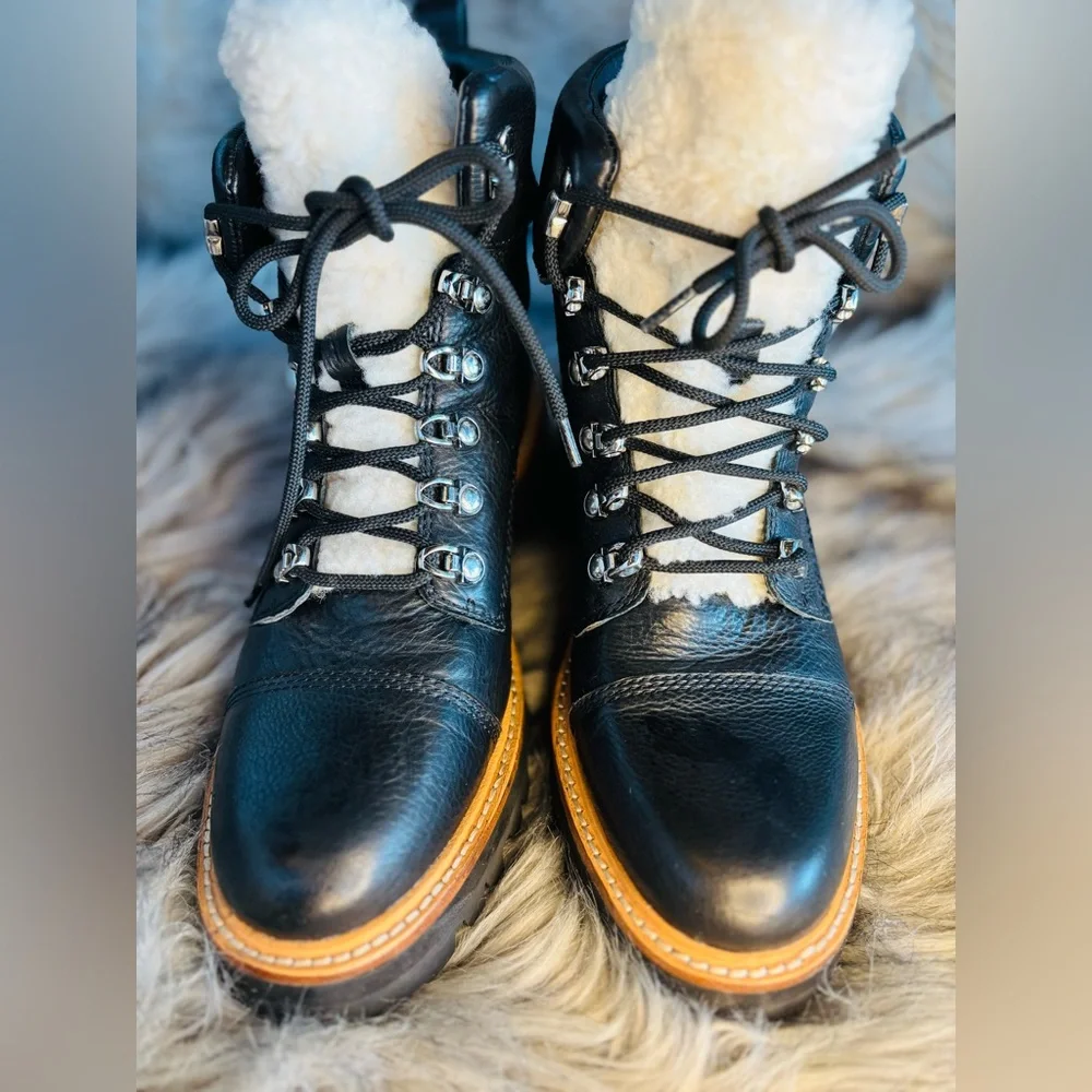 Marc Fisher LTD Idella Black Leather Shearling Boots - Picture 3 of 9